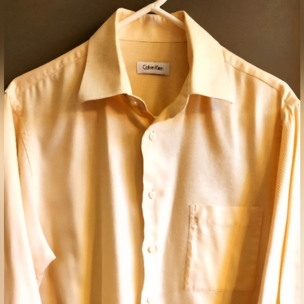 Calvin Klein Men's Dress Shirt Pale Yellow Long Sleeve Button Up Size Large